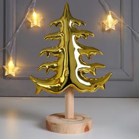 Сувенир керамика, дерево "Ёлочка на подставке" золото 26,2х9,8х17,5 см