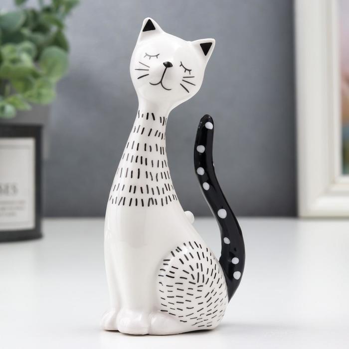 Сувенир керамика "Спящая кошка" бело-чёрный 11,8х4,3х5,5 см - фото 3431503