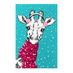 Открытка "Новогодняя" жираф, шарф, пластизоль