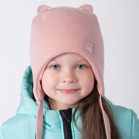 Двухслойная шапка для девочки, цвет пудра, размер 42-46