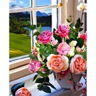 Алмазная мозаика с полным заполнением «Букет роз на окне» 50x60 см, на подрамнике - фото 6778375