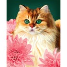 Алмазная мозаика с частичным заполнением «Кошка в цветах» 40х50 см, холст, ёмкость - фото 6979329