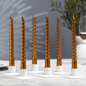 Set of twisted candles, 1.9x20 cm, 6 pieces, gold-gold metallic