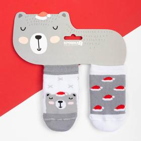Набор новогодних носоков Крошка Я "Мишка", 2 пары, 10-12 см