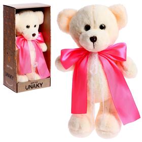 Мягкая игрушка «Мишка Аха Великолепный стоячий с розовым атласным бантом», 33 см