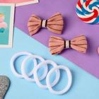 Набор для волос "Аннет" (4 резинки, 2 зажима) двойная полоса, 5,5х3,5 см, бело-коричневый (6 набор) - фото 800194643