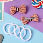 Набор для волос "Аннет" (4 резинки, 2 зажима) двойная полоса, 5,5х3,5 см, бело-коричневый (6 набор) - фото 800194644