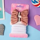 Набор для волос "Аннет" (4 резинки, 2 зажима) двойная полоса, 5,5х3,5 см, бело-коричневый (6 набор) - фото 800194645