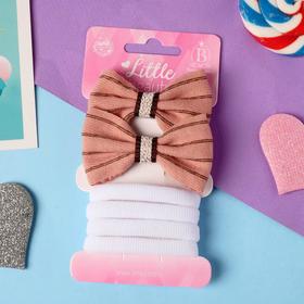 Набор для волос "Аннет" (4 резинки, 2 зажима) двойная полоса, 5,5х3,5 см, бело-коричневый (6 набор)