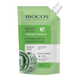 Маска для лица BioCos на основе зеленой глины, Очищение и Обновление в дойпаке, 100 мл