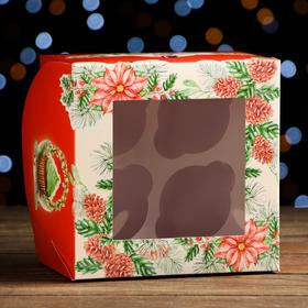 Упаковка на 4 капкейков с окном "Рождество", 25 х 17 х 10 см (5 шт)