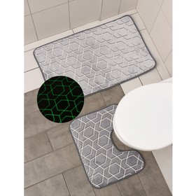 Набор ковриков для ванной и туалета Доляна «Светящиеся фигуры», 2 шт: 50×80, 50×40 см, цвет серый