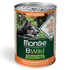 Влажный корм Monge Dog BWild GRAIN FREE Puppy&Junior для щенков, утка/тыква/кабачки, 400 г