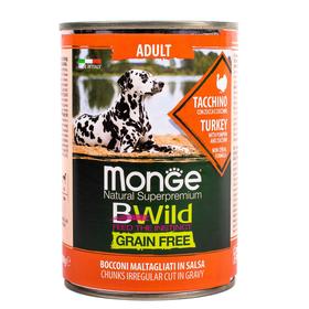 Влажный корм Monge Dog BWild GRAIN FREE для собак, индейка/тыква/кабачки, консервы, 400 г