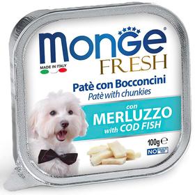 Влажный корм Monge Dog Fresh для собак, с треской, консервы, 100 г