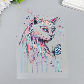Термонаклейка "Кошка с бабочкой" подтёки краски 21х14,7 см