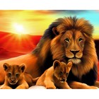 Алмазная мозаика с полным заполнением «Лев и львята» 50х60 см - фото 8121349
