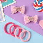 Набор для волос "Абель" (4 резинки, 2 зажима) бабочки лето, 6х4,5 см, розовый - фото 800230322