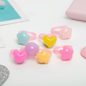 Кольцо детское конфетти с сердечками, форма МИКС, цвет МИКС, безразмерное (100 шт)