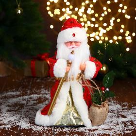Дед Мороз "В красной шубке, с посохом и мешком" двигается, 12х28 см