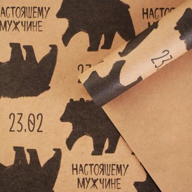 Бумага упаковочная крафтовая «Медведь 23 февраля», 50 × 70 см в Донецке
