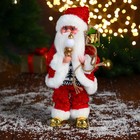 Дед Мороз "В свитере и блестящей шубке с белым мехом" двигается, лампа светится, 15х30 см - фото 7484571