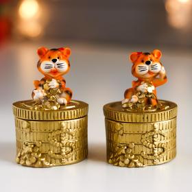 Шкатулка полистоун "Тигруша на золотых монетках" МИКС 7,2х5,2х5,2 см в Донецке
