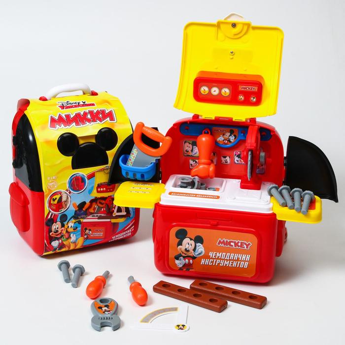 Набор строителя с инструментами игровой "чемоданчик" рюкзак с инструментами, Микки Маус - фото 1718204