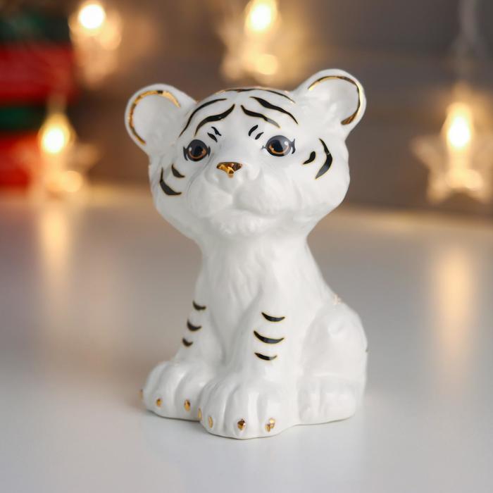 Копилка керамика "Белый тигрёнок" с золотом 11х8х8,3 см - фото 8286434