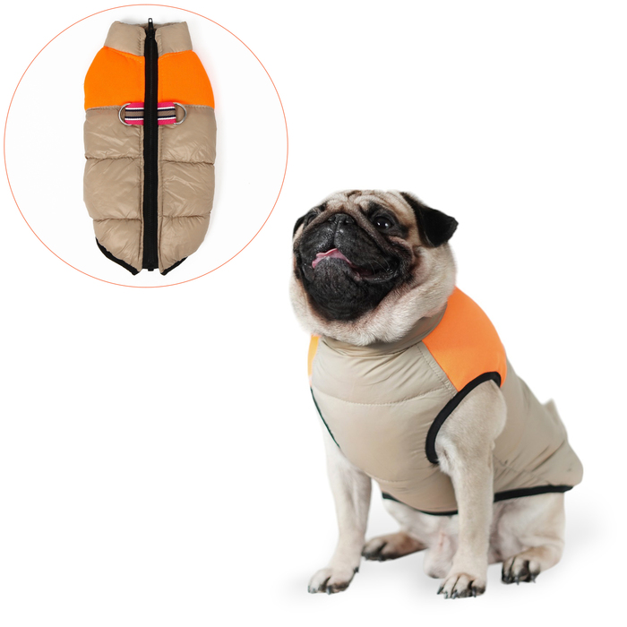 Куртка для собак на молнии, размер 8 (ДС 23 см, ОГ 30, ОШ 22 см), бежевая с оранжевым - фото 3805016