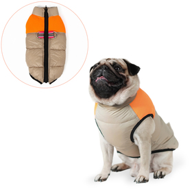 Куртка для собак на молнии, размер 10 (ДС 25 см, ОГ 34 см, ОШ 24 см), бежевая с оранжевым