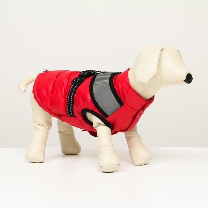 Куртка для собак со светоотражающей шлейкой,  размер 8 (ДС 23 см, ОГ 30, ОШ 22 см), красная - фото 800247830