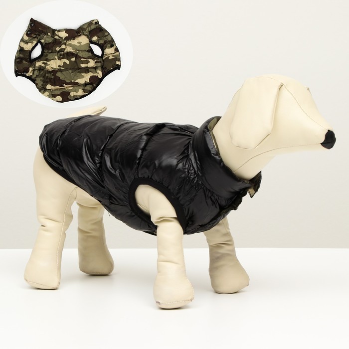 Куртка для собак двухсторонняя с принтом,  размер 8 (ДС 23 см, ОГ 30, ОШ 22 см), чёрная - фото 800247866