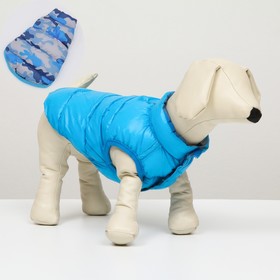 Куртка для собак двухсторонняя с принтом,  размер 8 (ДС 23 см, ОГ 30, ОШ 22 см), голубая