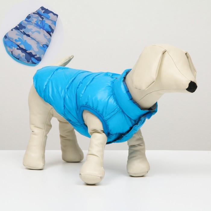 Куртка для собак двухсторонняя с принтом,  размер 8 (ДС 23 см, ОГ 30, ОШ 22 см), голубая - фото 800247890