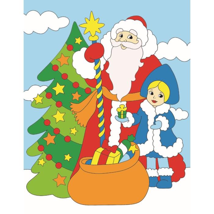 Алмазная мозаика 17×22 см, с подрамником, с полным заполнением, 13 цв. «Дед Мороз и девочка у ёлки» - фото 862931