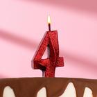 Свеча в торт "Грань", цифра 4, черная с красными блестками, 7.8 см - фото 6787611