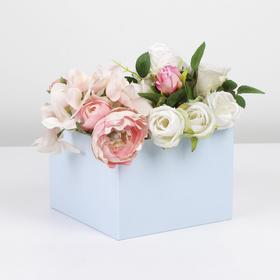 Коробка для цветов с PVC крышкой, голубая, 17 х 17 х 12 см