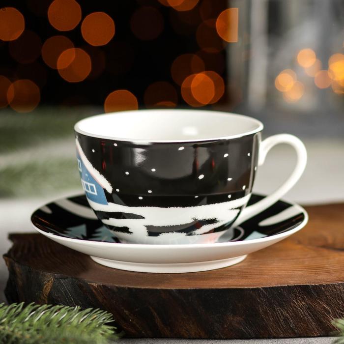 Чайная пара Magistro «Новый год. Домик», чашка 280 мл, блюдце d=15 см