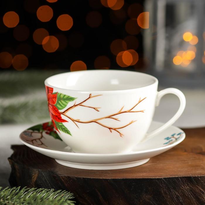 Чайная пара Magistro «Новый год. Пуансеттия», чашка 280 мл, блюдце d=15 см