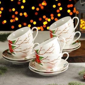 Сервиз чайный 12 предметов Magistro «Новый год. Пуансеттия», чашка 280 мл, блюдце d=15 см