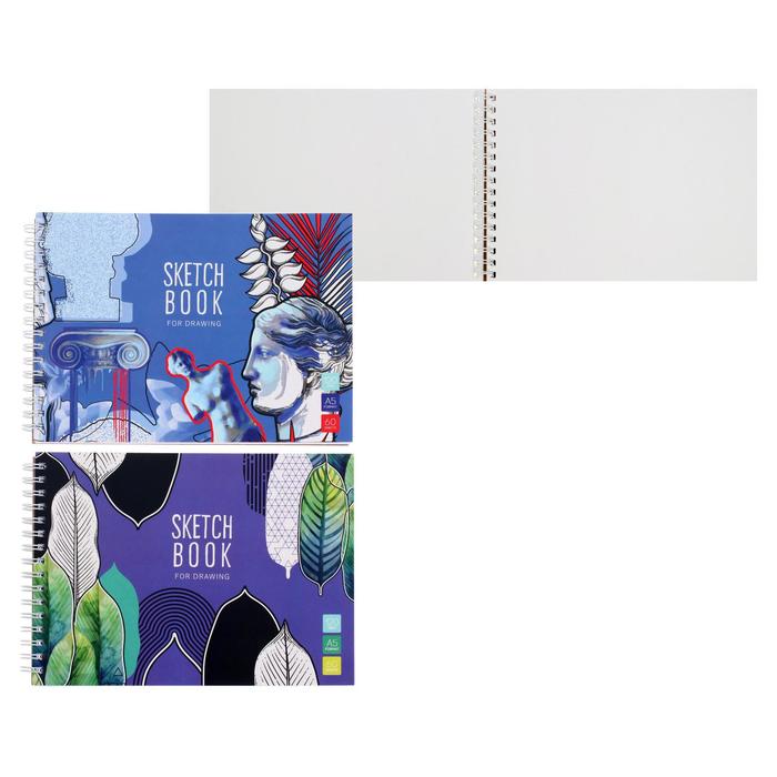 Скетчбук А5, 60 листов на гребне "Искуство в деталях", обложка мелованный картон, блок белая бумага 120г/м2, МИКС
