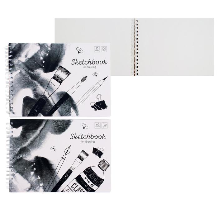 Скетчбук А5, 60 листов на гребне Black/white mood, обложка мелованный картон, блок белая бумага 120г/м2, МИКС