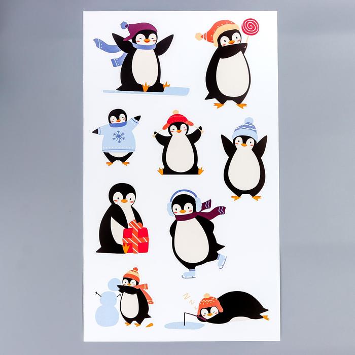 Декоративная наклейка "Пингвины" белый фон 30х50 см