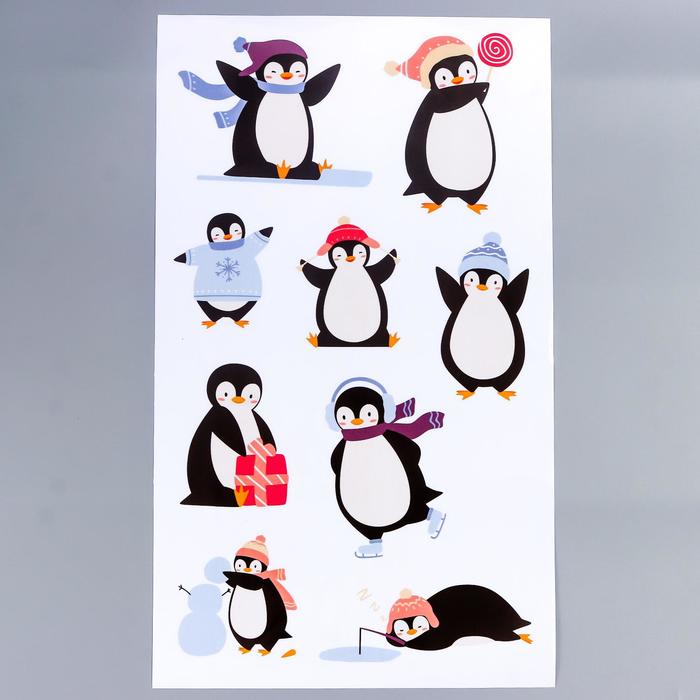 Декоративная наклейка "Пингвины" прозрачный фон 30х50 см