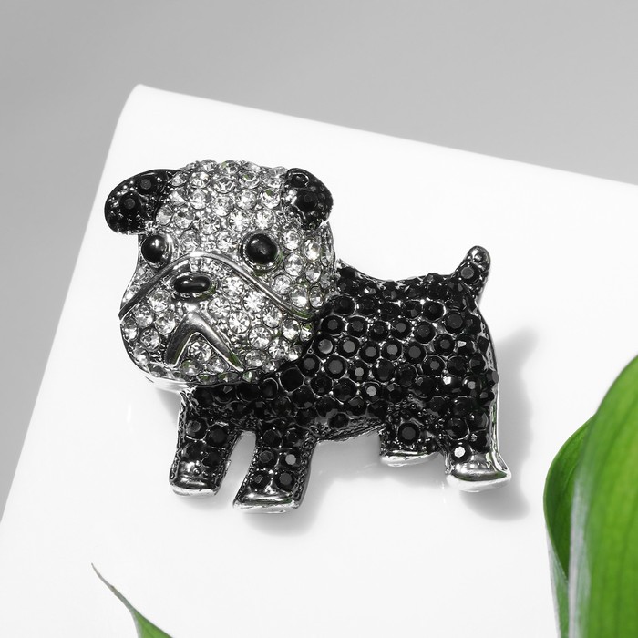 Брошь "Собака", цвет чёрно-белый в серебре - фото 3633230