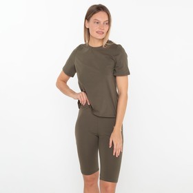 Комплект (футболка/велосипедки) женский, цвет хаки, размер 42