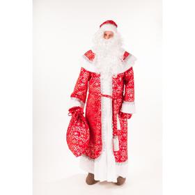 Карнавальный костюм «Мороз Иванович», шуба, шапка, борода, варежки, мешок, пояс, размер 182-54-56