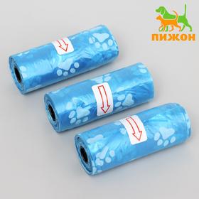Пакеты для уборки за собаками с узором (3 рулона по 15 пакетов 29х21 см), синие