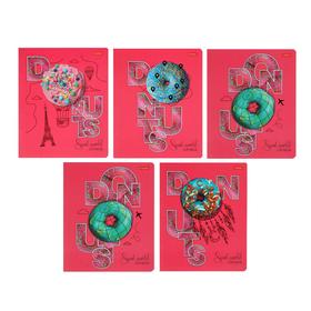 Тетрадь 48 листов в клетку "Люблю пончики", обложка мелованный картон, 3D фольга, блок офсет, МИКС